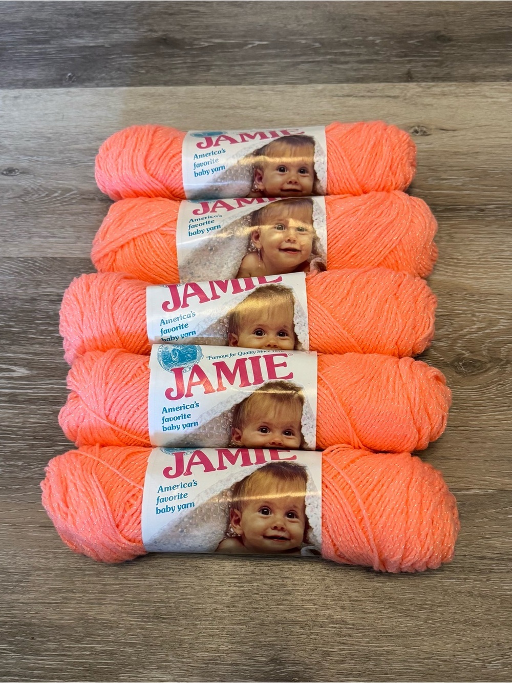 Vintage Lion Brand Jamie Pompadour Baby Yarn Lot of 5 Skeins Coral